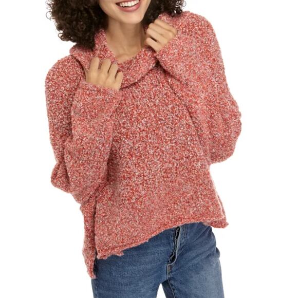 Free People Oversized Cowl Neck Sweater Size M Chunky Knit Red Slouchy Boxy Bff - Picture 1 of 16